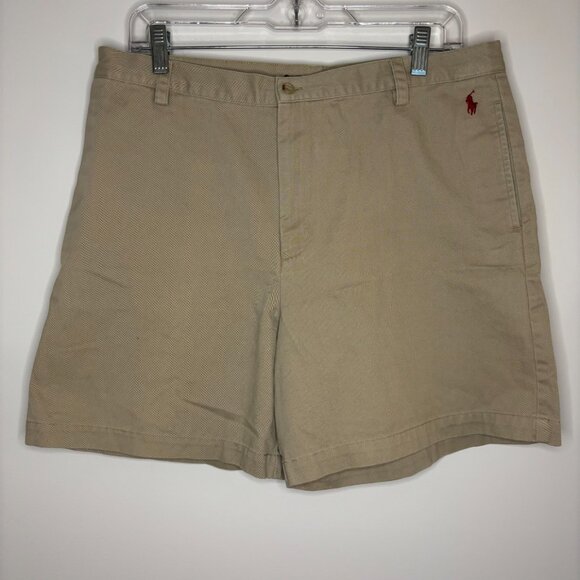 Ralph Lauren Sport Pants - RALPH LAUREN SPORT Tan Shorts Womens 14 Chino Pockets Logo 100% Cotton Casual